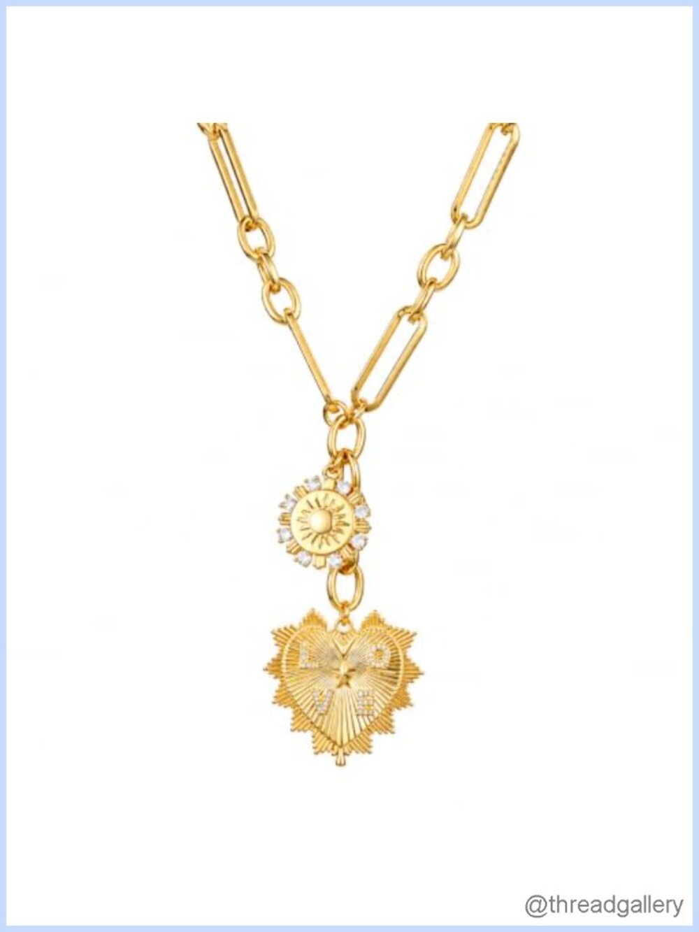 HETICA Chunky Heart Necklace 14K Gold Plated Paperclip Chain CZ Pendant